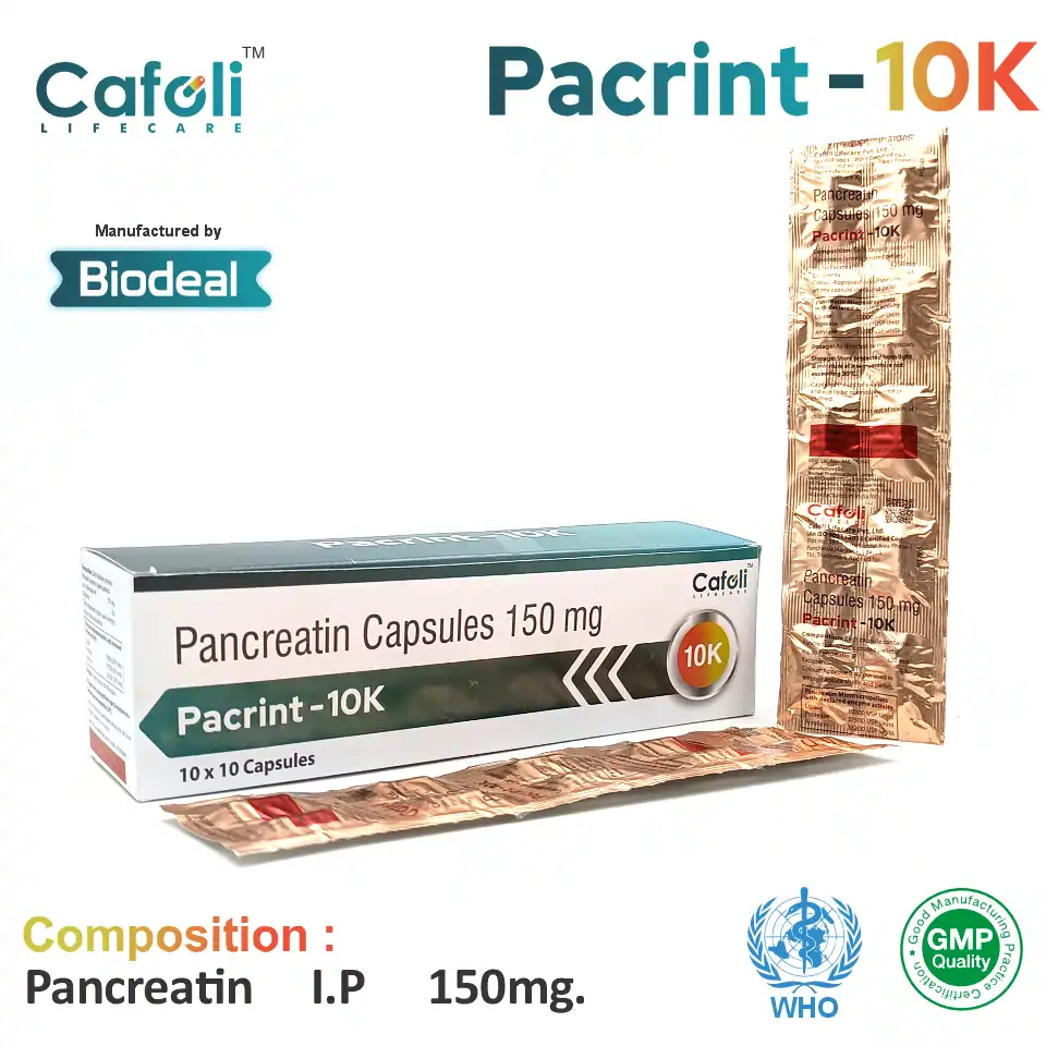 Pancreatin 150mg | Best price for PCD Pharma Franchise | Enzyme replacement therapy for digestive support